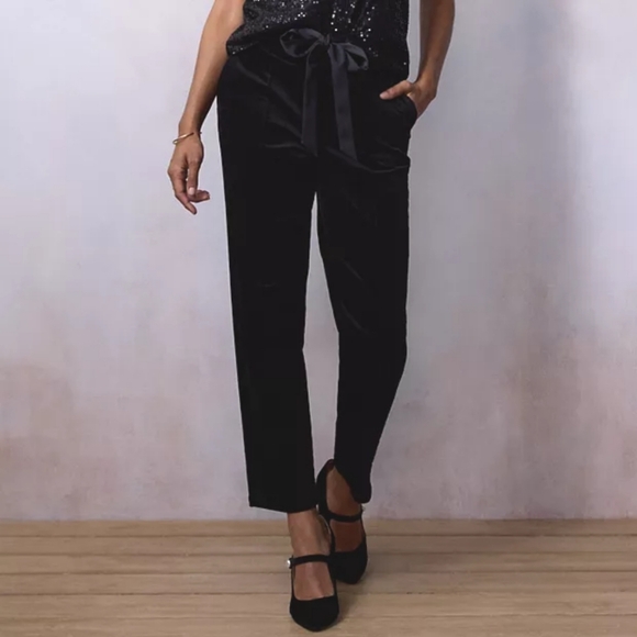 LC Lauren Conrad Pants - Women's LC Lauren Conrad Velvet Tie Front Pintuck Straight-Leg Pants